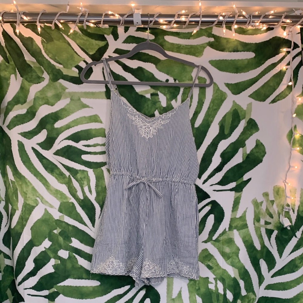 Kimchi Blue seersucker romper with lace detail